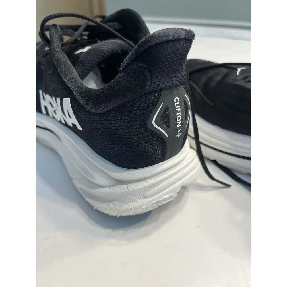 HOKA Clifton 10 Black White Mesh Sneakers Men’s Sz 10 Wide Running Gym Training